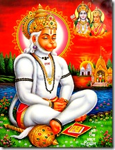 Hanuman meditating on Sita and Rama