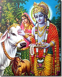 Krishna protecting the cows
