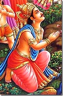 Indra offering prayers to Krishna