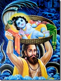 Vasudeva carrying his son Krishna