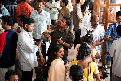 Animated sign language discussion in the foyer
