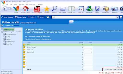 Msn Hotmail Inbox. The first one is from MSN