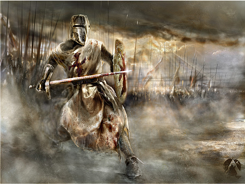 Mariusz Kozik. Knight with blood-stained sword