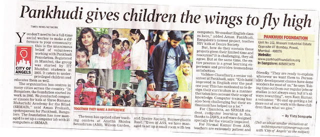 Article on Pankhudi Foundation in Times of India Bangalore