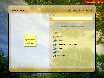 Enlightenment E17 OpenGEU login screen Enlightenment E17 OpenGEU login screen