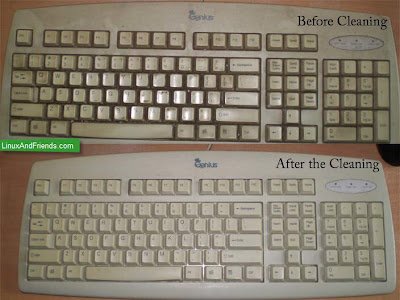 Cleaning a keyboard Keyboard before and after the cleaning.