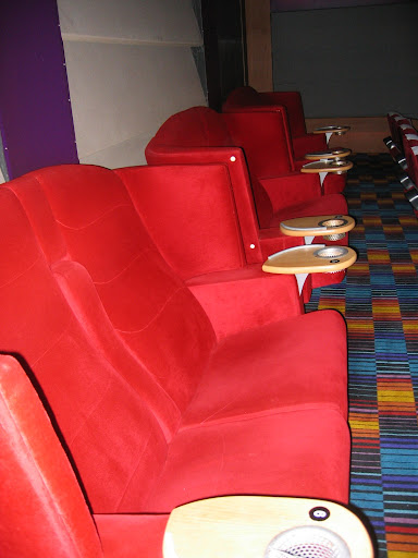 a row of red chairs