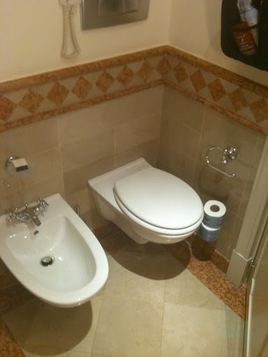 a toilet and bidet in a bathroom