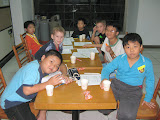 The boys working on an activity at English class