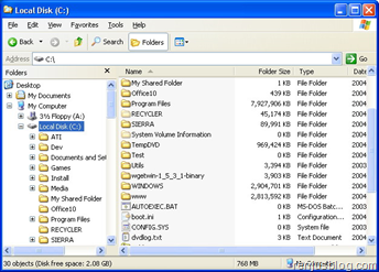 display folder size in XP