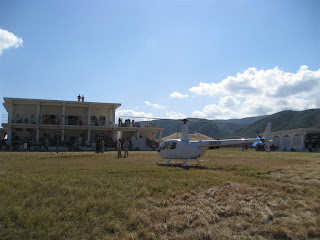 The helipad was used several times. Behind the helicopter in the background is the big, brown tent that Whites (from Santiago) donated.