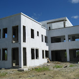 The new Makarios house, under construction and with just a coat of very white primer. Back/North side.