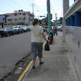 Walking down the street... with the blood in the lunch bag.