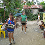 Even the girls in the group helped cary the blocks about 100 yards to the back of the school.