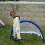 Andy showing off his goalie skills.