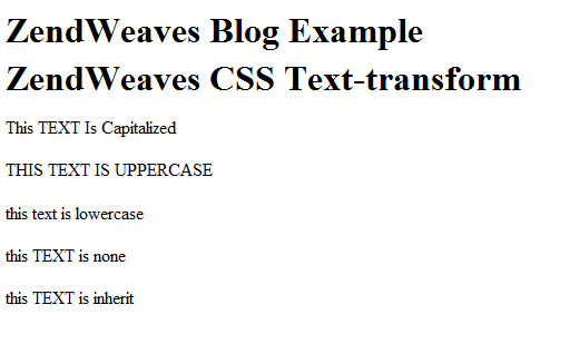 Zendweaves CSS text-transform