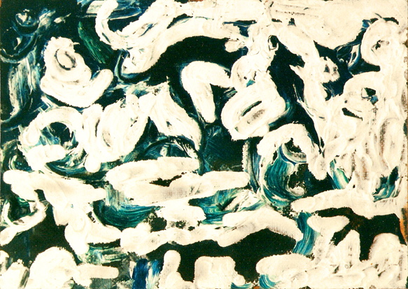 zondvloed (1989 ~ 24 x 30 cm ~ acryl, tandpasta op board)