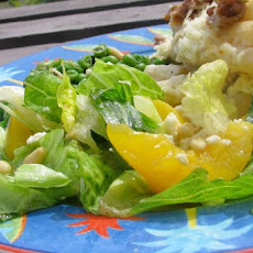 Mixed Green Salad With Fresh Peaches, Basil and Chevre