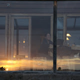 Amy enjoying the view from the sunroom at the hostel.
