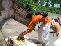 At a ghat (bathing area near river) in Haridwar.