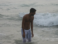 Taking a dip in the Indian Ocean, Kovalam.