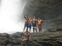 Locals and a waterfall, Sulthan Bathery