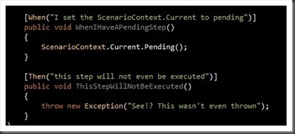 step defintions with pending