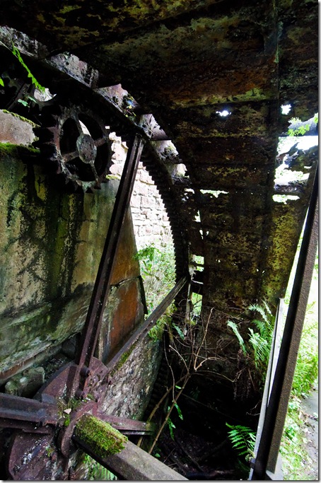 inside of derelict waterwheel at disused watermill
