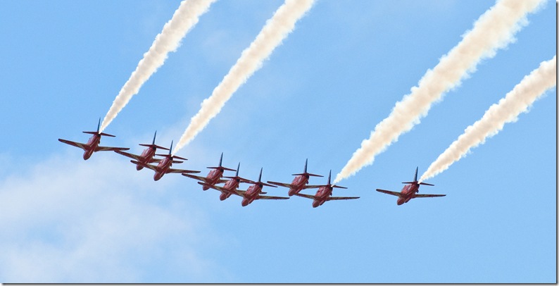 red arrows in close formation