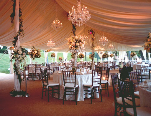 purple and ivory wedding reception