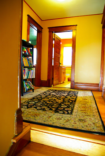Looking up the stairs to the second floor landing.