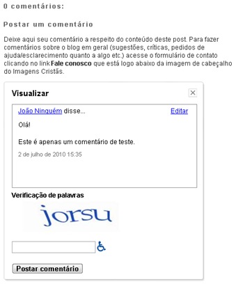 Espaço para os comentários do post Espaço para os comentários do post