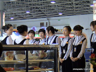 Workers waiting for customers