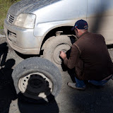 Leaving Siberia is still fraught with trials -- two tires blew out within seconds of each other, with only one spare