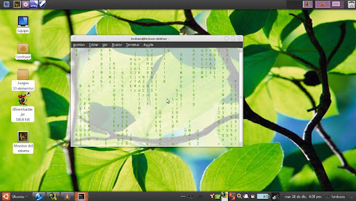 Ejemplo de Cmatrix en la consola de Ubuntu Maverick