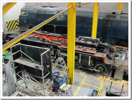 The engineering workshops of the NRM. Sadly this is all there is of the  Flying Scotsman under going a major overhaul.