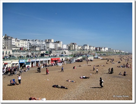 Brighton's stoney beach, multi level promenade walks and the hotels and Guest Houses.