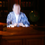 Mr. Ripley's hologram. The recording was timed so well with the effects that it was very nice. The hologram actually puts on the lamp and spins the globe on the desk.
