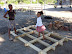 Treehouse floor frame laid out dry to check for tight joints.