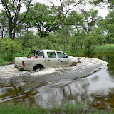 Fording the deepest water crossing on the main track between Xakanaka and North Gate, Moremi.