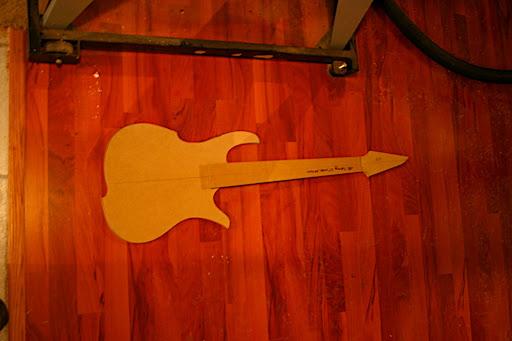 Javelin body template trimmed, sanded and smooth + 7-string neck and headstock templates. (27" scale, 24 frets)