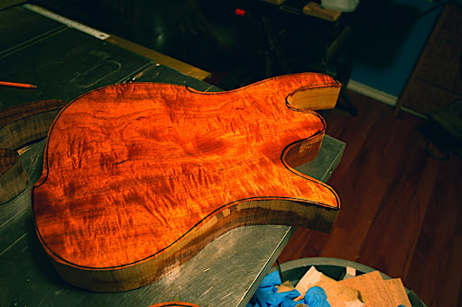 This Javelin was the second 1-piece body cut from the slab of figured mahogany. This will be saved for a future build.
