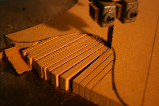 Bandsawing the MDF body template for the Javelin.