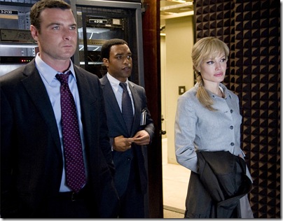  Liev Schreiber as "Ted Winter", Chiwetel Ejiofor as "Peabody" and Angelina Jolie as "Evelyn Salt" in Columbia Pictures' contemporary action thriller SALT.