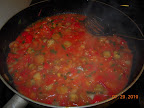 first of two batches of ratatouille of the week - homegrown tomatoes, peppers, basil, eggplant