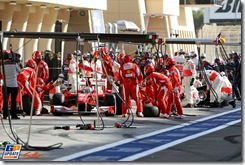 Fernando Alonso (ESP) Ferrari F10 makes a pitstop. 
Formula One World Championship, Rd 1, Bahrain Grand Prix, Race, Bahrain International Circuit, Sakhir, Bahrain, Sunday 14 March 2010.
