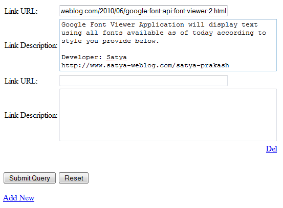 Screen-shot after user clicked the Add new link Screen-shot after user clicked the Add new link