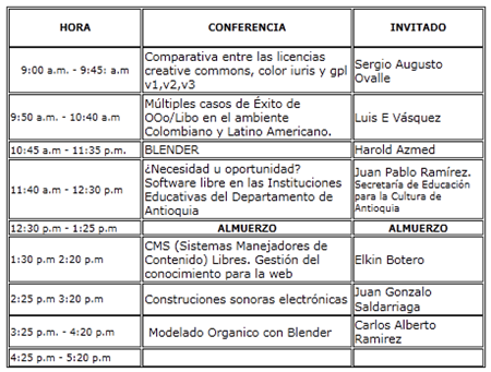 Cronograma FLISOL 2011 Medellín Conferencias