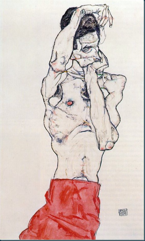 Schiele - standing male nude with red loincloth - 1914