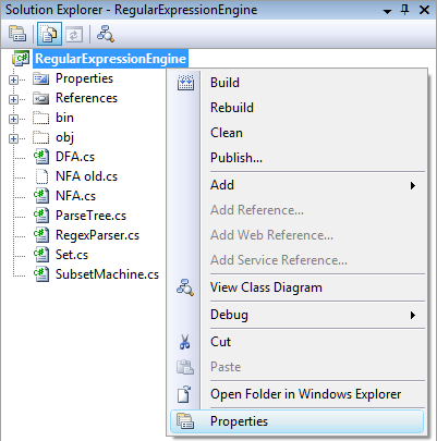 Regex Expression Engine Solution Properties